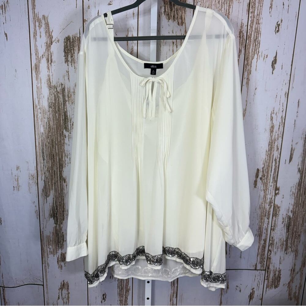 Ellos, Ivory Blouse with Beaded Hem and Pleating, and Layering Tank. Size 5X. - Picture 1 of 12